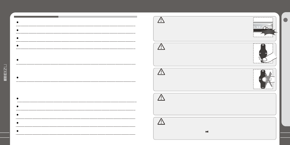 Т³гж 4, Important cautions table of contents, Initialize os to the original factory settings | Turn on / auto power off, Reset mini player, Sliding touch operation errors, Update music library | Meizu MZ-03 User Manual | Page 4 / 40