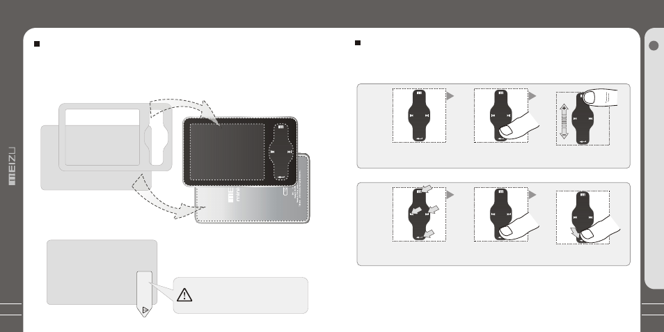 Т³гж 7, Protection film on the player touch keypad, Touch keypad | Protection film on the front panel, Ge tt in g s ta rt e d 1 | Meizu MZ-03 User Manual | Page 7 / 40