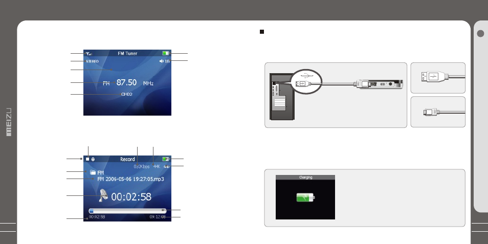 Т³гж 9, Lcd display connecting mini player, Connecting mini player | Meizu MZ-03 User Manual | Page 9 / 40