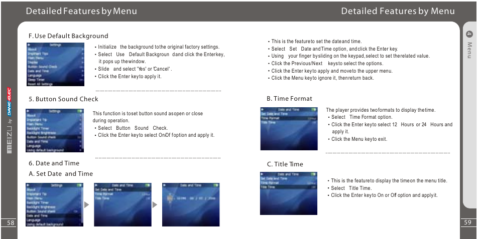 Detailed features by menu | Meizu Portable Media Player User Manual | Page 30 / 37