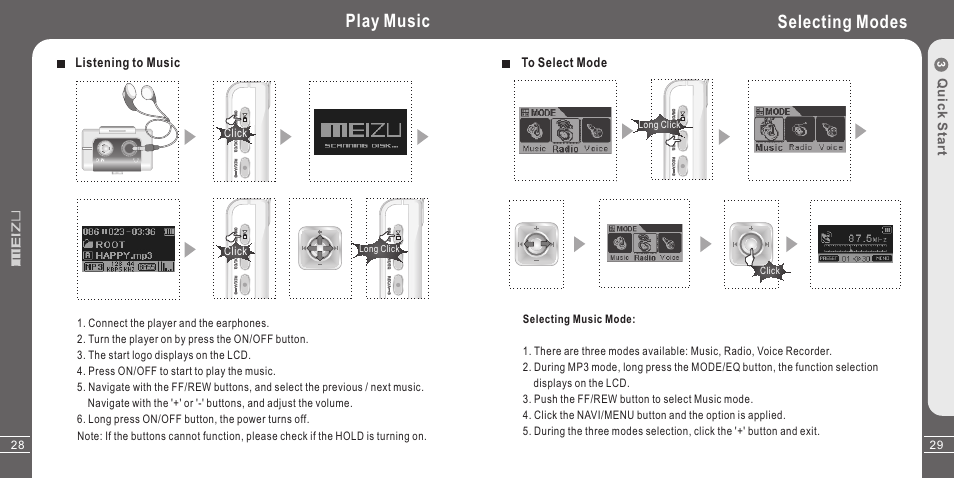 Selecting modes, Play music | Meizu X3 User Manual | Page 15 / 35