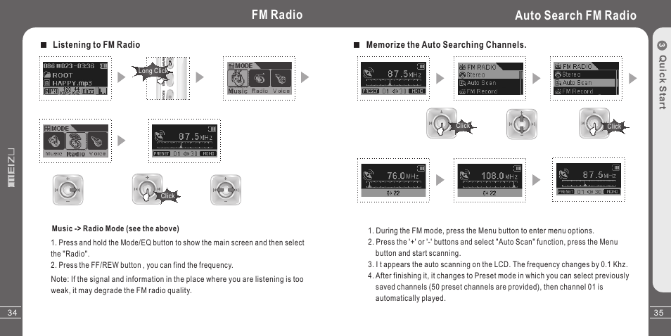 Fm radio, Auto search fm radio | Meizu X3 User Manual | Page 18 / 35