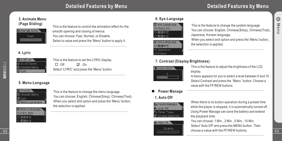 Detailed features by menu | Meizu X3 User Manual | Page 27 / 35