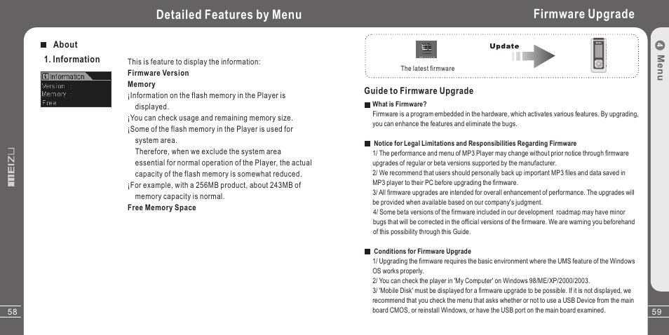 Detailed features by menu, Firmware upgrade | Meizu X3 User Manual | Page 30 / 35
