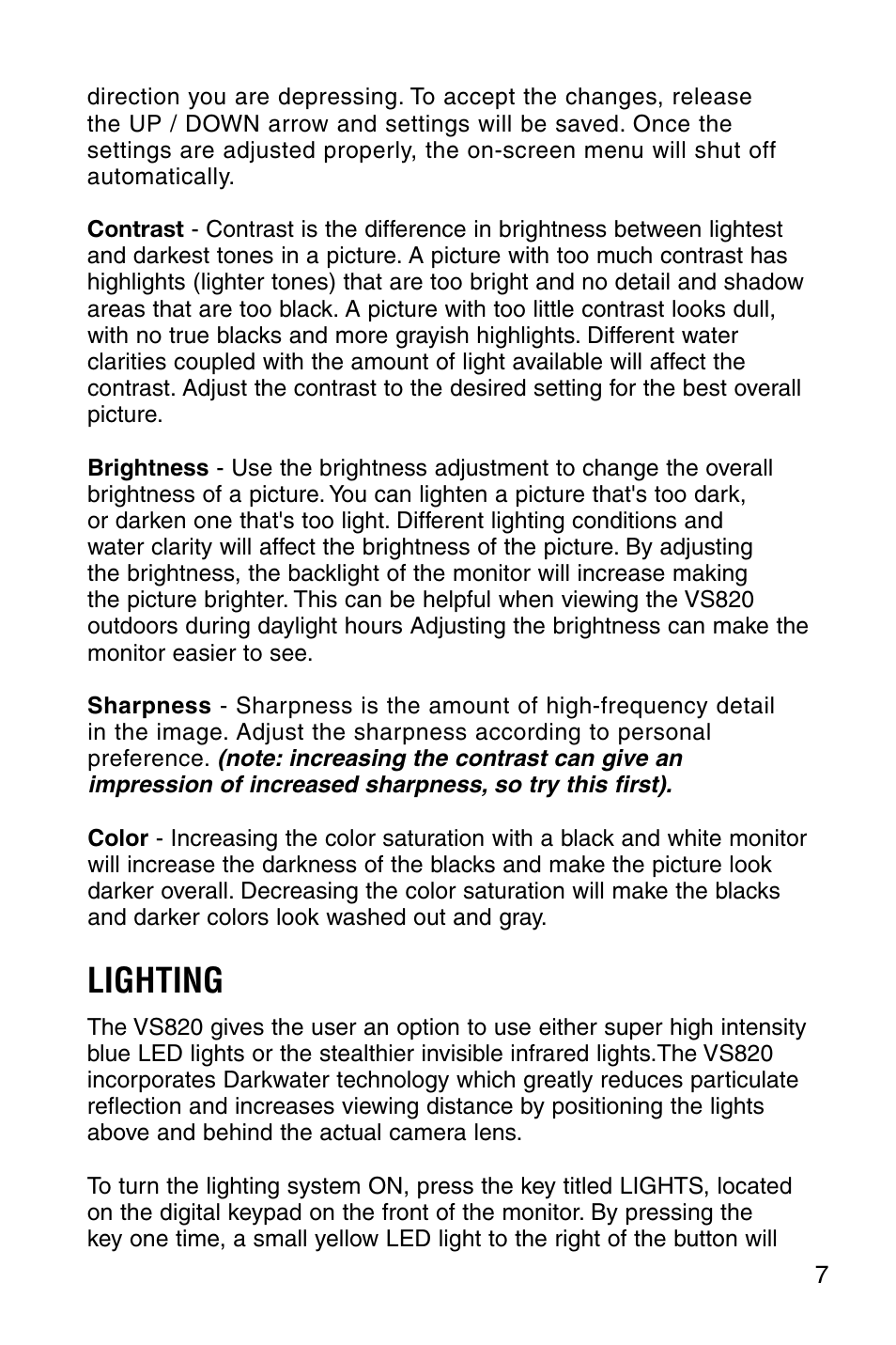 Lighting | Marcum Technologies Underwater Viewing System VS820 User Manual | Page 9 / 16