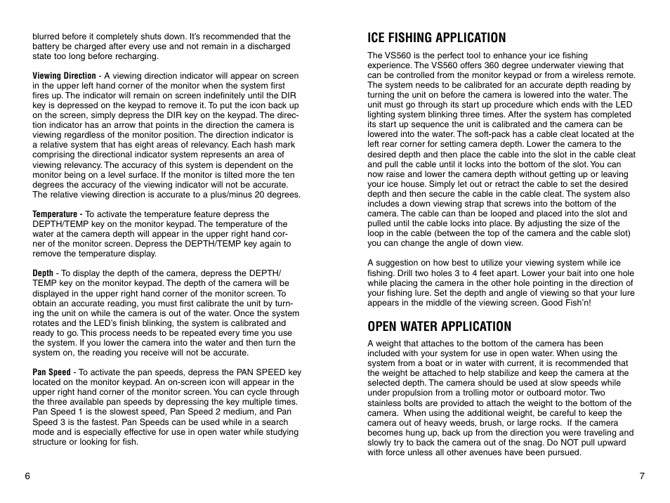 Ice fishing application, Open water application | Marcum Technologies Underwater Viewing System VS560 User Manual | Page 5 / 9
