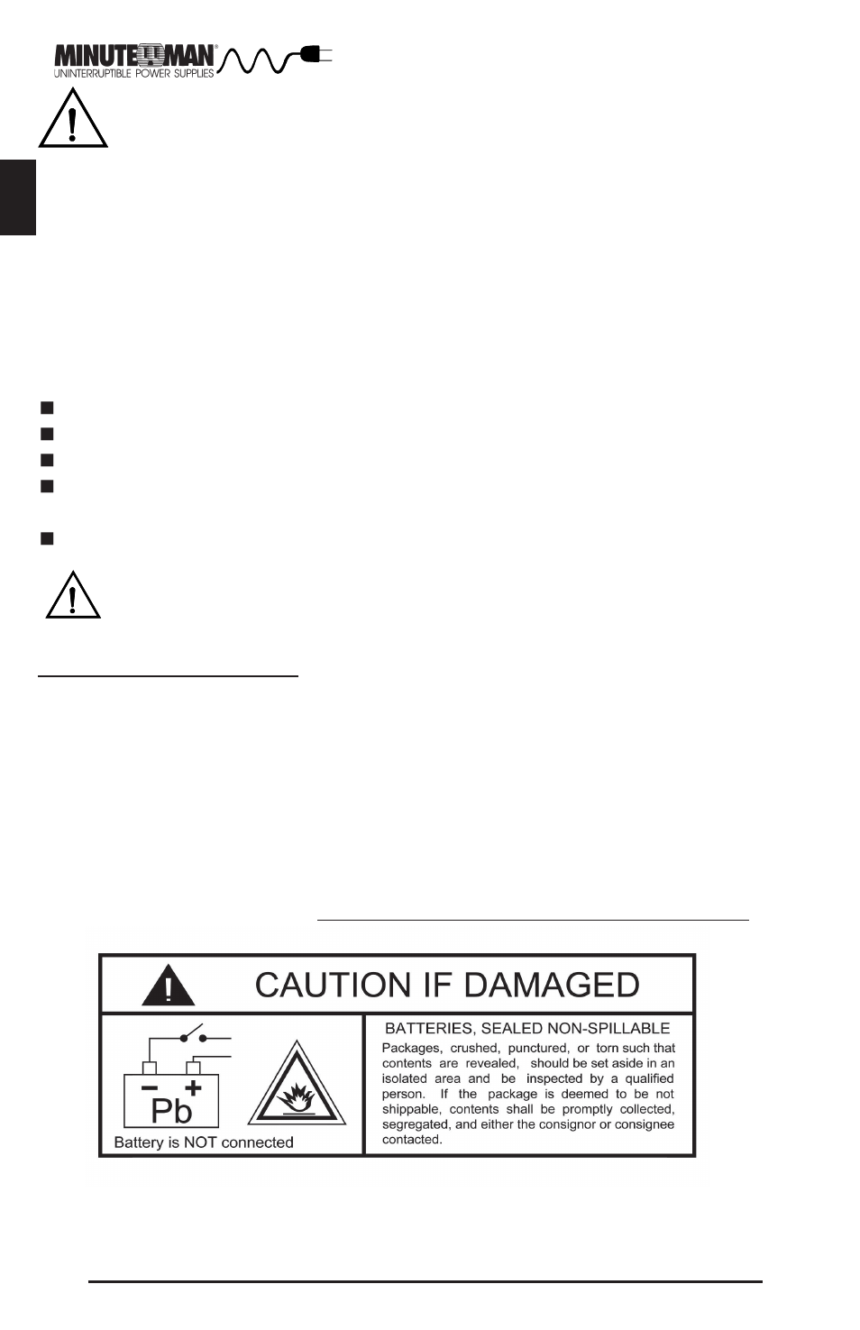 Receiving inspection, Warning | Minuteman UPS E700RM1U User Manual | Page 5 / 28