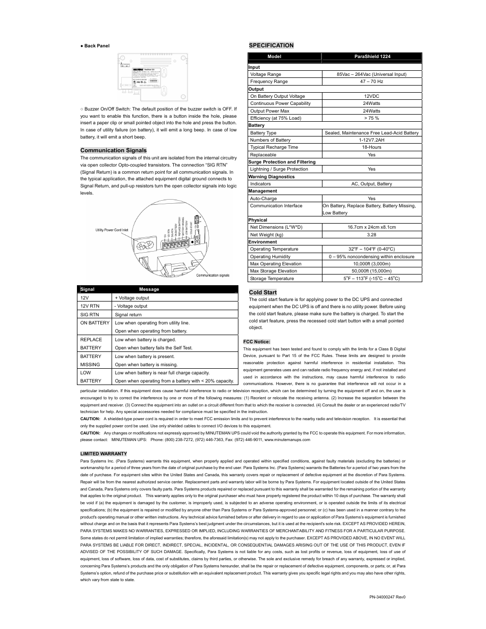 Minuteman UPS PARASHIELD 1224 PN-34000247 User Manual | Page 2 / 2