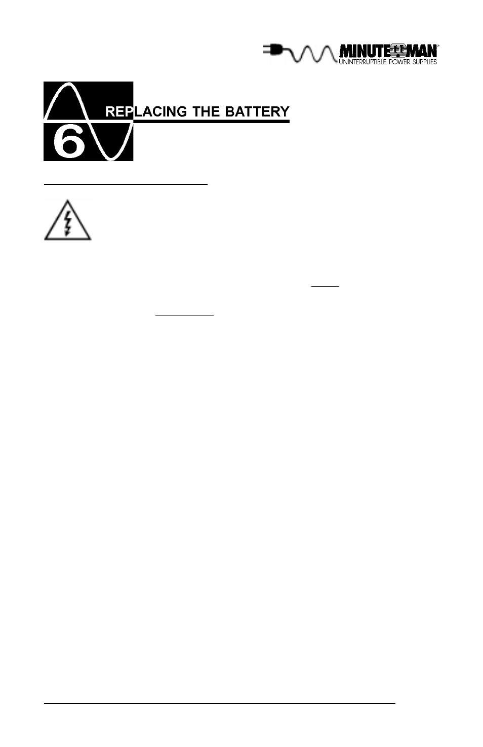 Replacing the batteries warning | Minuteman UPS MCP 1000i User Manual | Page 17 / 24