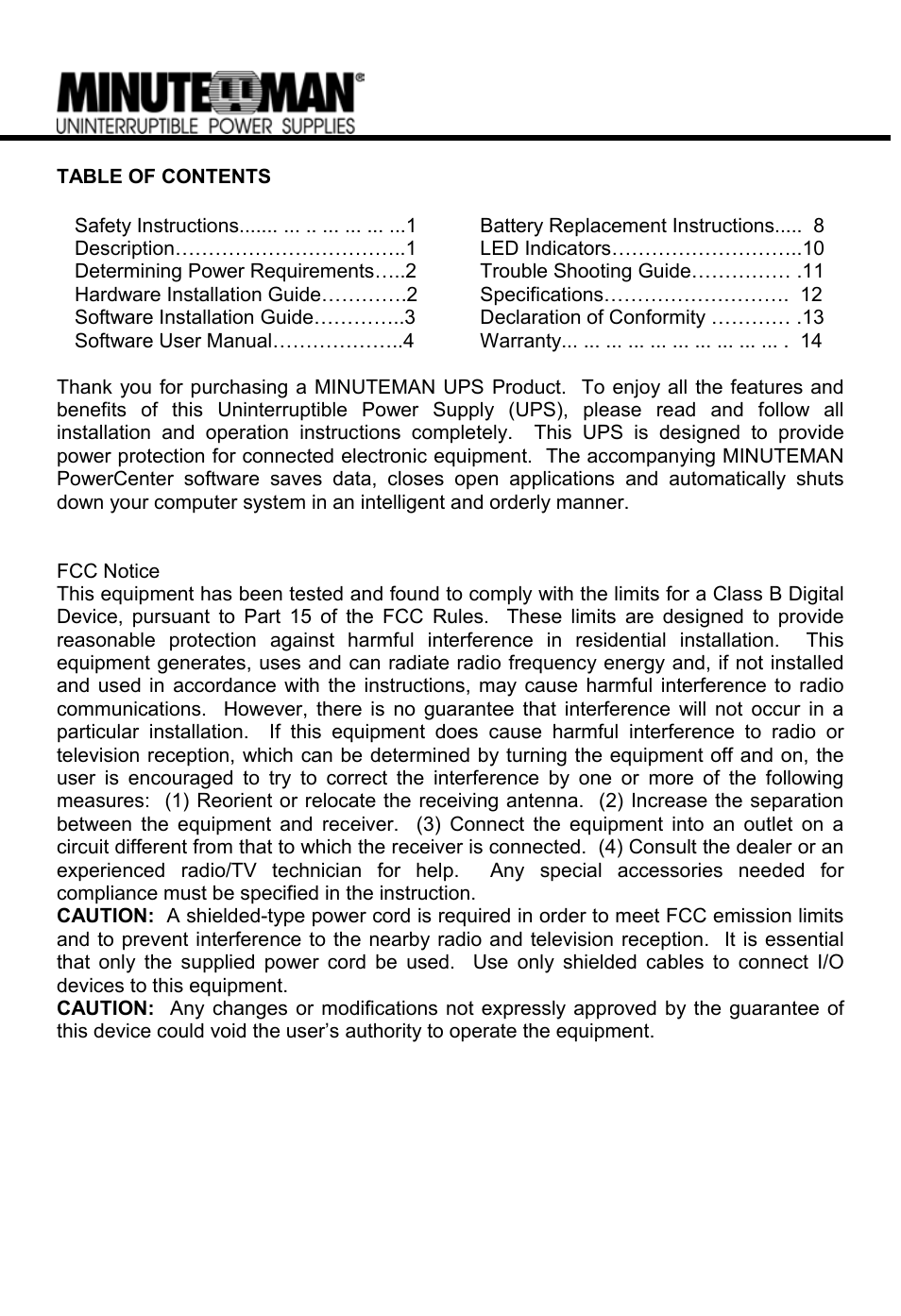 Minuteman UPS MN 325/MN 525 User Manual | Page 2 / 18