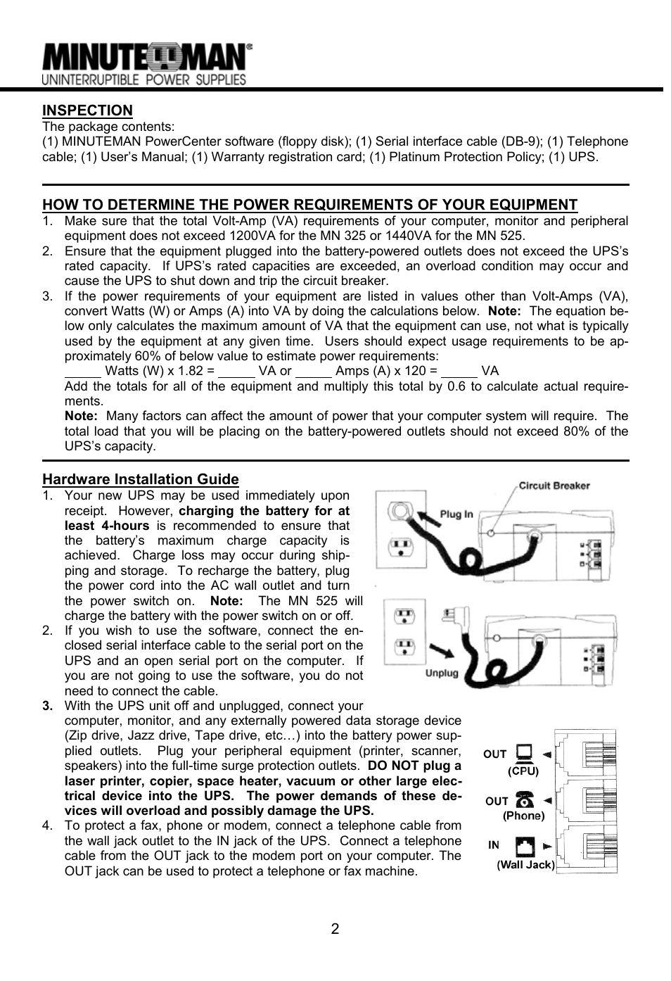 Minuteman UPS MN 325/MN 525 User Manual | Page 4 / 18