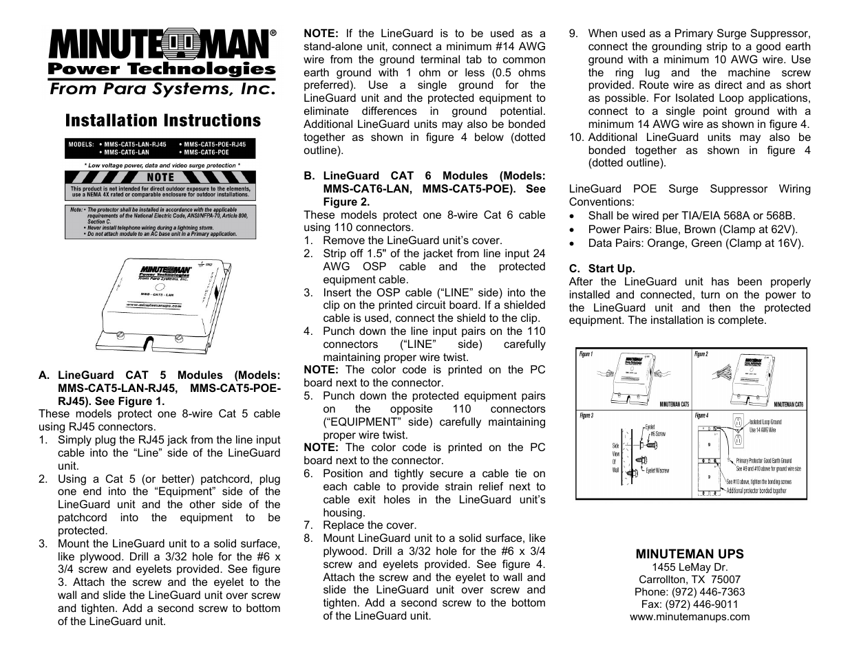 Minuteman UPS MMS-CAT5-LAN-RJ45 User Manual | 2 pages
