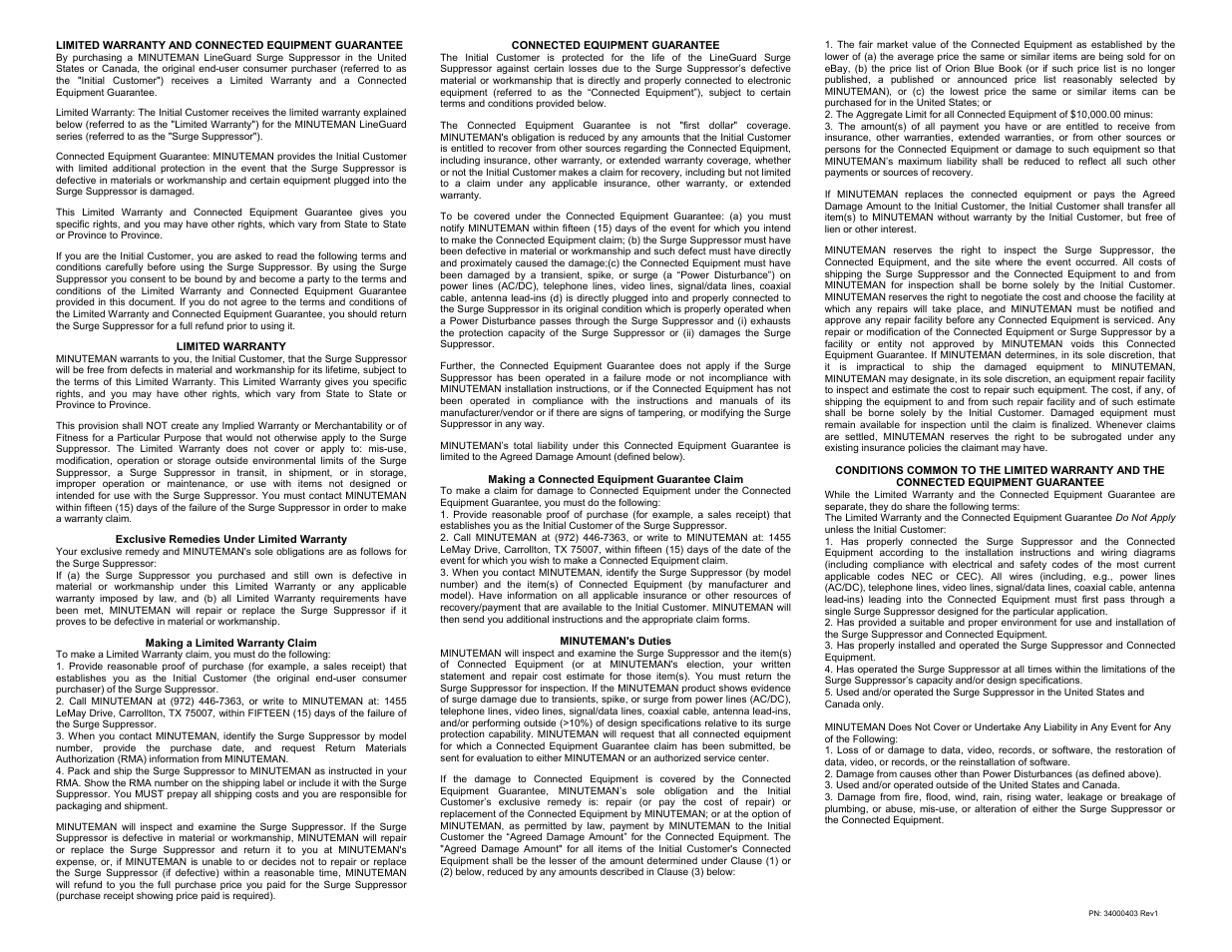 Minuteman UPS MMS-CAT5-LAN-RJ45 User Manual | Page 2 / 2