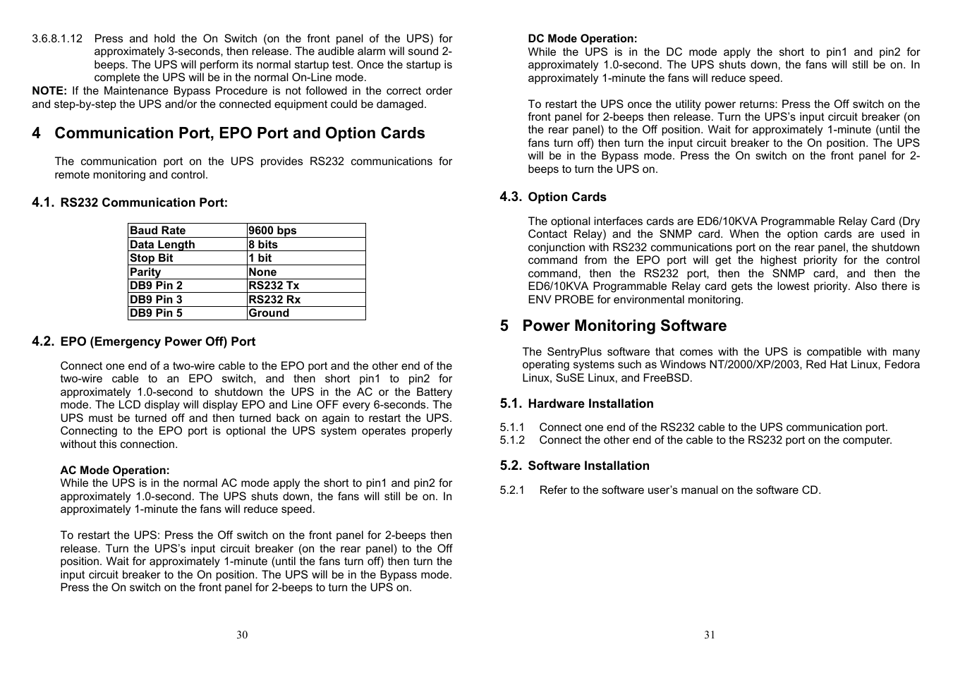 4 communication port, epo port and option cards, 5 power monitoring software | Minuteman UPS ED6000T User Manual | Page 17 / 23