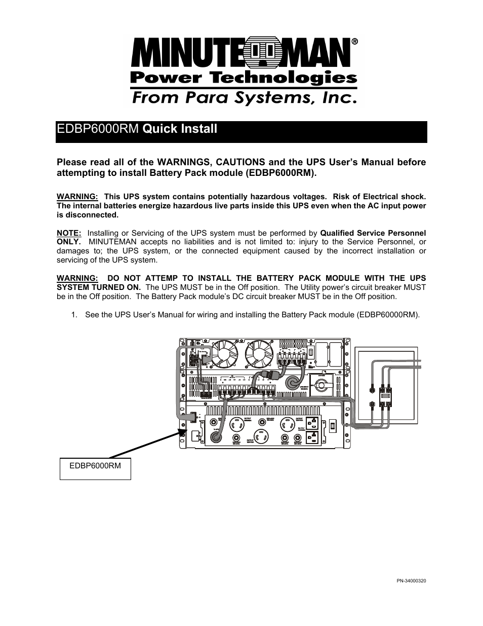 Minuteman UPS EDBP6000RM User Manual | 1 page