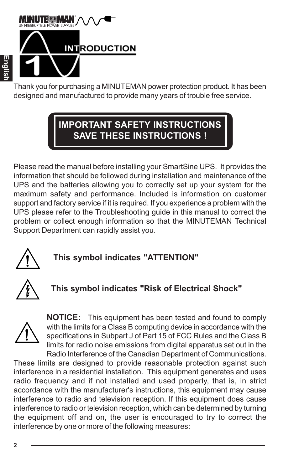 Minuteman UPS UPS User Manual | Page 3 / 24