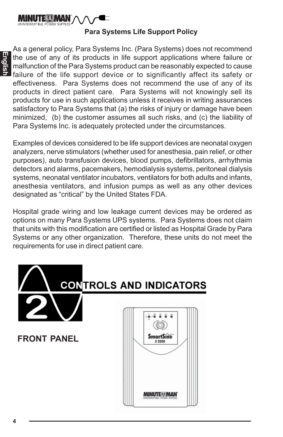 Front panel | Minuteman UPS UPS User Manual | Page 5 / 24