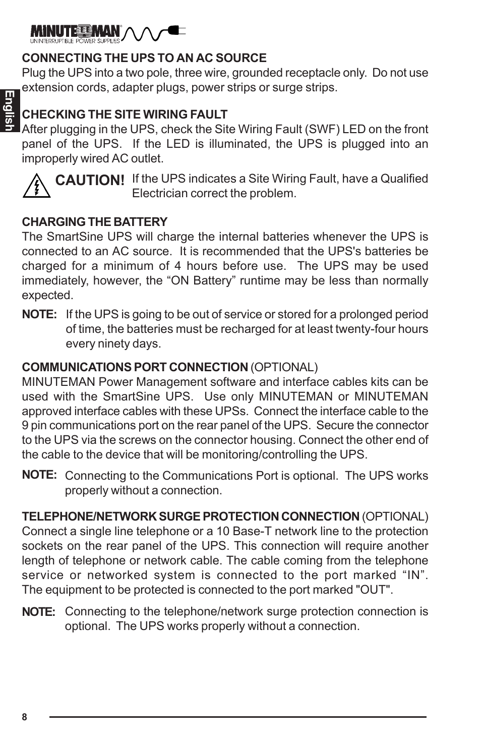 Caution | Minuteman UPS UPS User Manual | Page 9 / 24