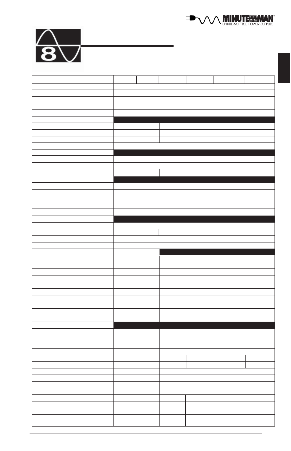 Specifications, English | Minuteman UPS MCP-E User Manual | Page 26 / 32