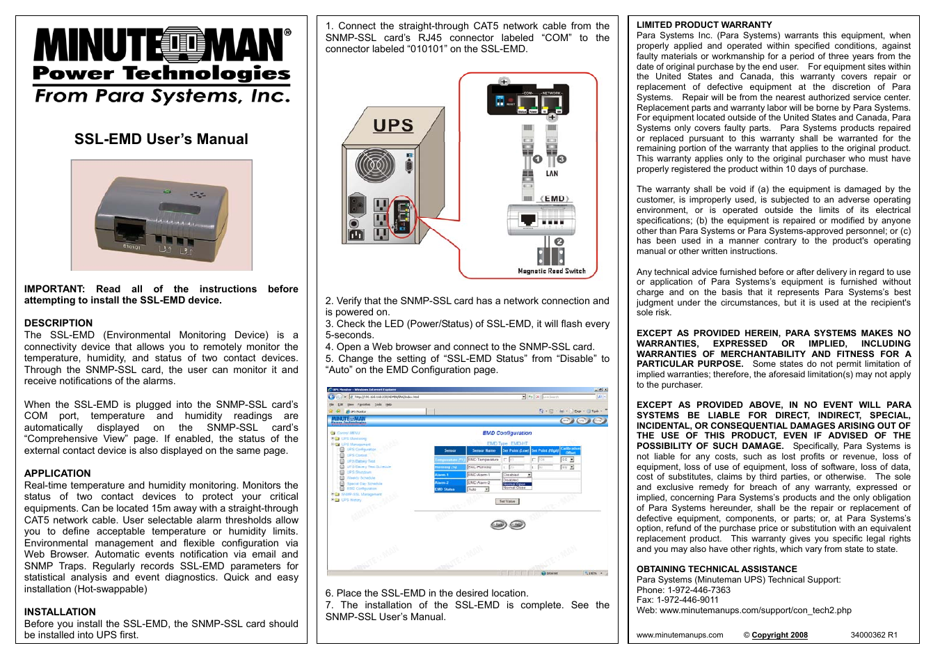 Minuteman UPS MINUTEMAN SSL-EMD User Manual | 1 page