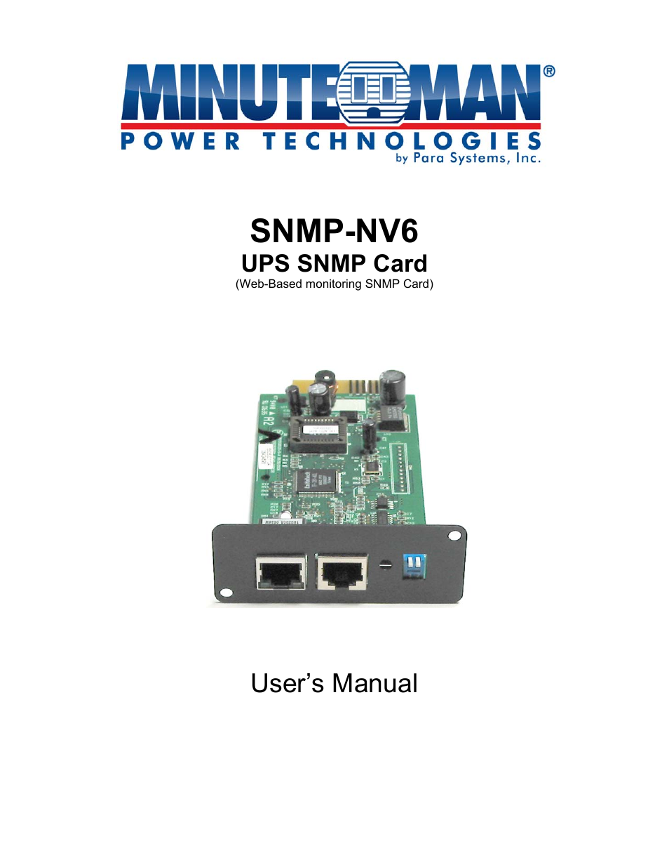 Minuteman UPS PARA SYSTEMS SNMP-NV6 User Manual | 43 pages