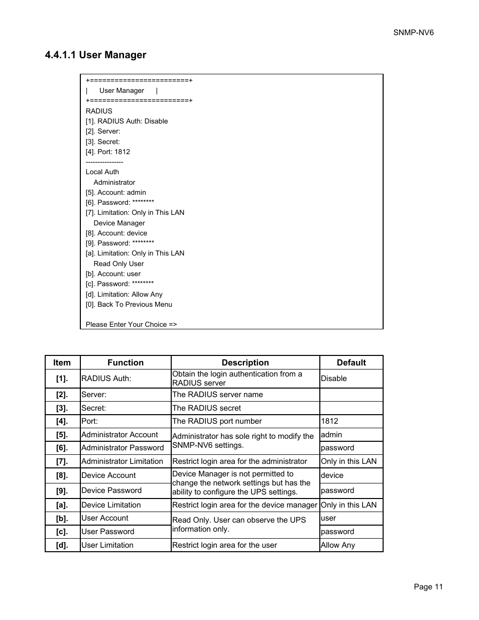 1 user manager | Minuteman UPS PARA SYSTEMS SNMP-NV6 User Manual | Page 11 / 43