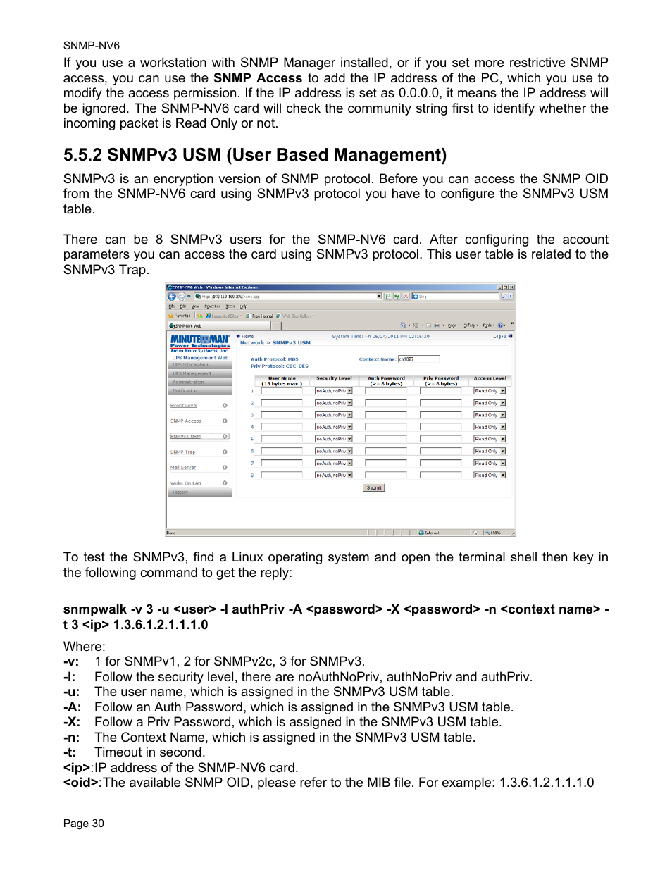 2 snmpv3 usm (user based management) | Minuteman UPS PARA SYSTEMS SNMP-NV6 User Manual | Page 30 / 43