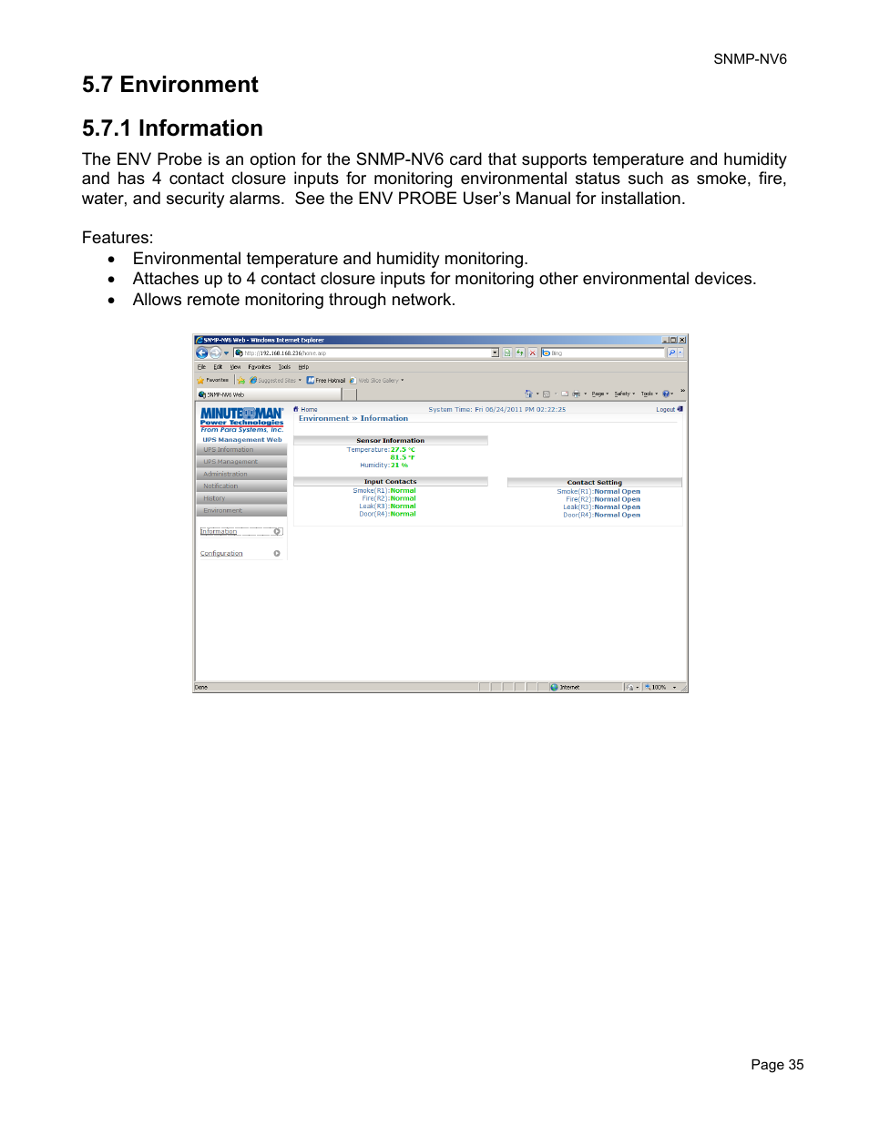 7 environment 5.7.1 information | Minuteman UPS PARA SYSTEMS SNMP-NV6 User Manual | Page 35 / 43