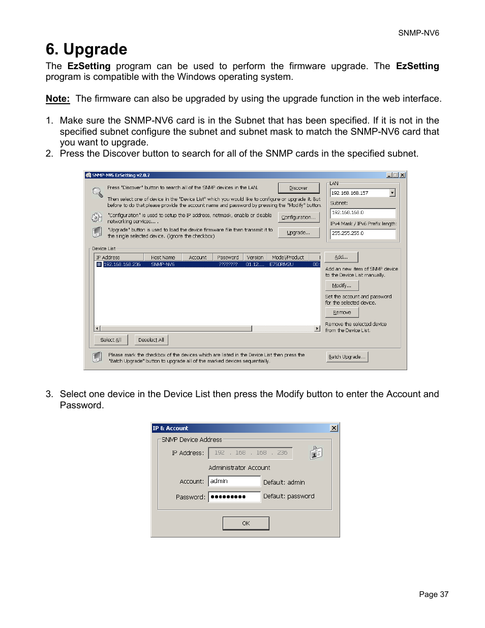 Upgrade | Minuteman UPS PARA SYSTEMS SNMP-NV6 User Manual | Page 37 / 43