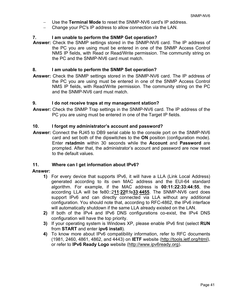 Minuteman UPS PARA SYSTEMS SNMP-NV6 User Manual | Page 41 / 43