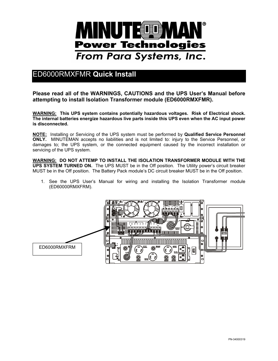 Minuteman UPS ED6000RMXFMR User Manual | 1 page