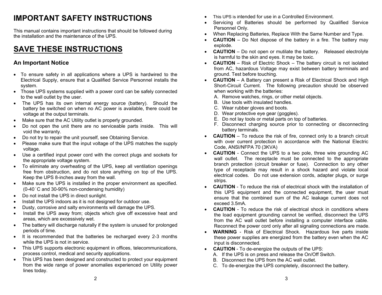 Important safety instructions, Save these instructions | Minuteman UPS CPE 2000 User Manual | Page 3 / 17