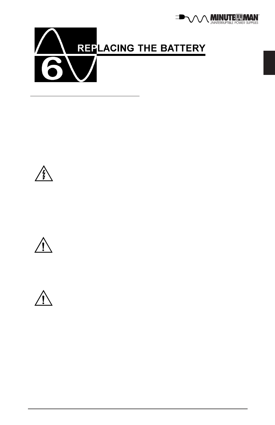 Replacing the battery | Minuteman UPS Enterprise Plus Series User Manual | Page 20 / 32