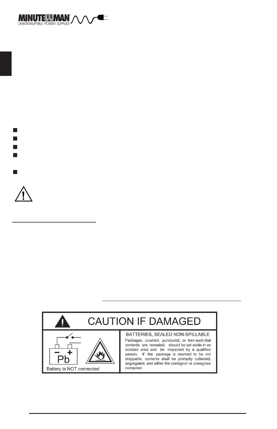 Receiving inspection, Warning | Minuteman UPS Enterprise Plus Series User Manual | Page 5 / 32