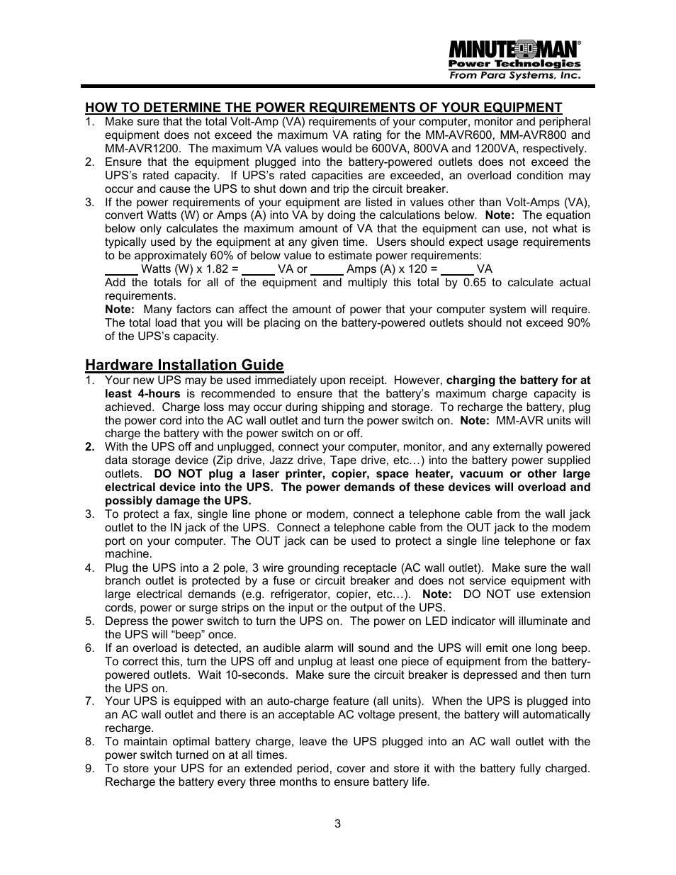 Hardware installation guide | Minuteman UPS MM-AVR User Manual | Page 4 / 12