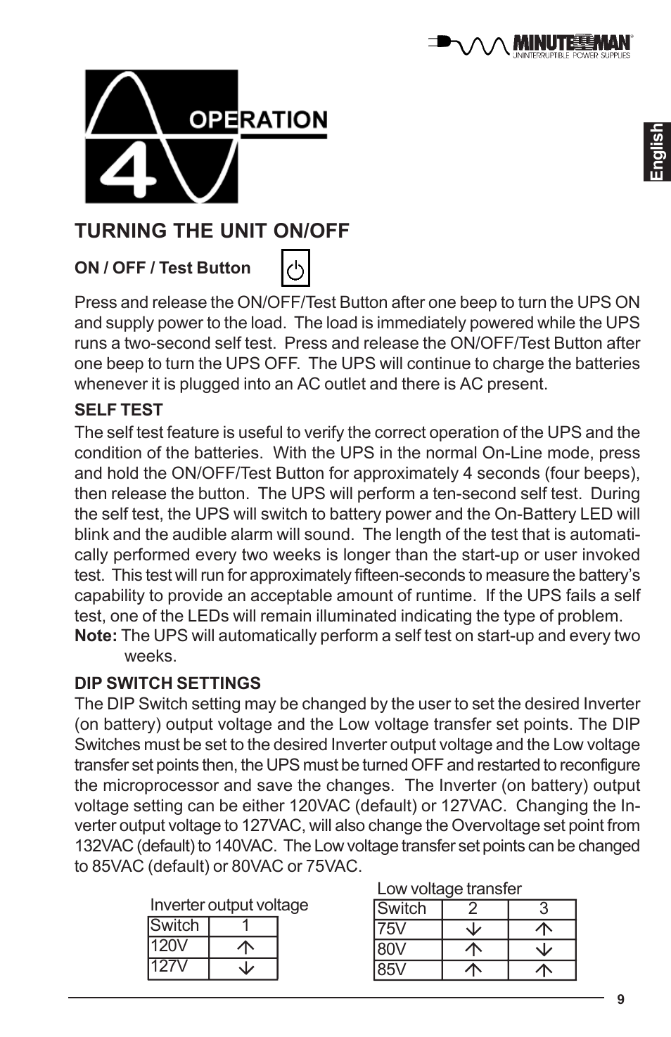 Turning the unit on/off | Minuteman UPS MBK-E SERIES User Manual | Page 10 / 25