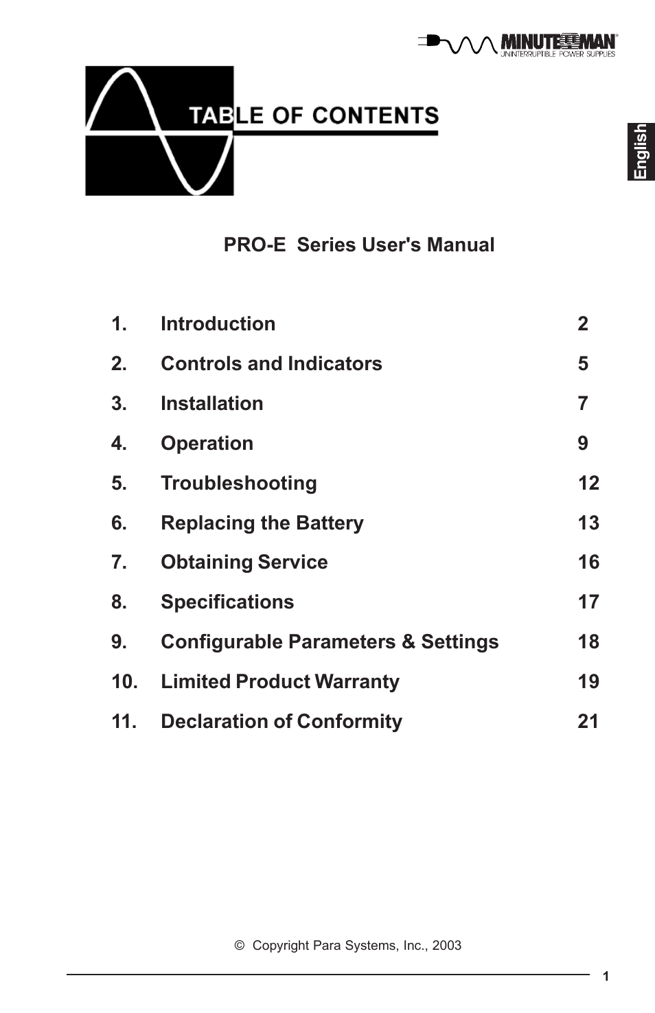 Minuteman UPS PRO-E User Manual | Page 2 / 24