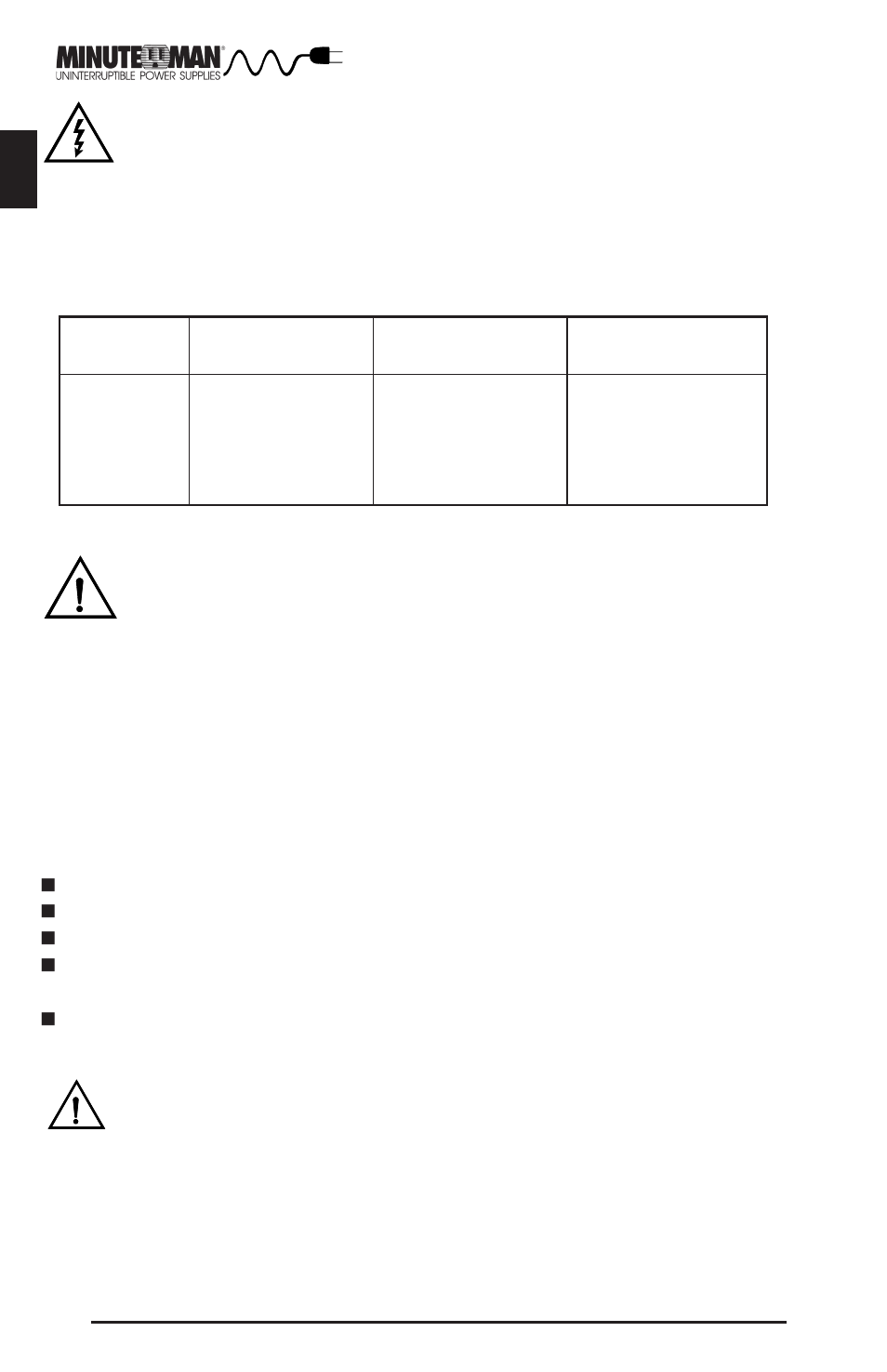 Warning | Minuteman UPS Endeavor User Manual | Page 5 / 26