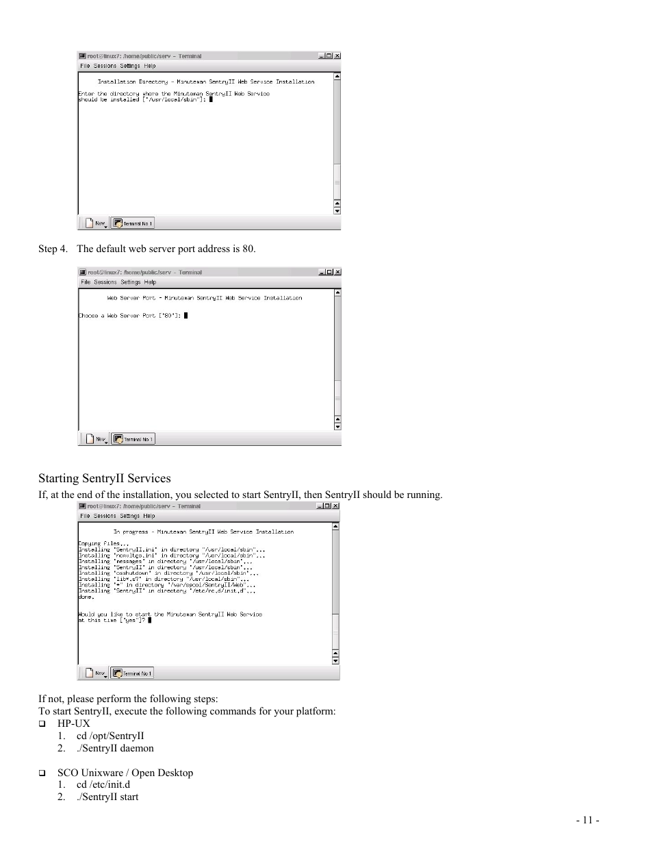 Starting sentryii services | Minuteman UPS SentryII UPS User Manual | Page 11 / 37