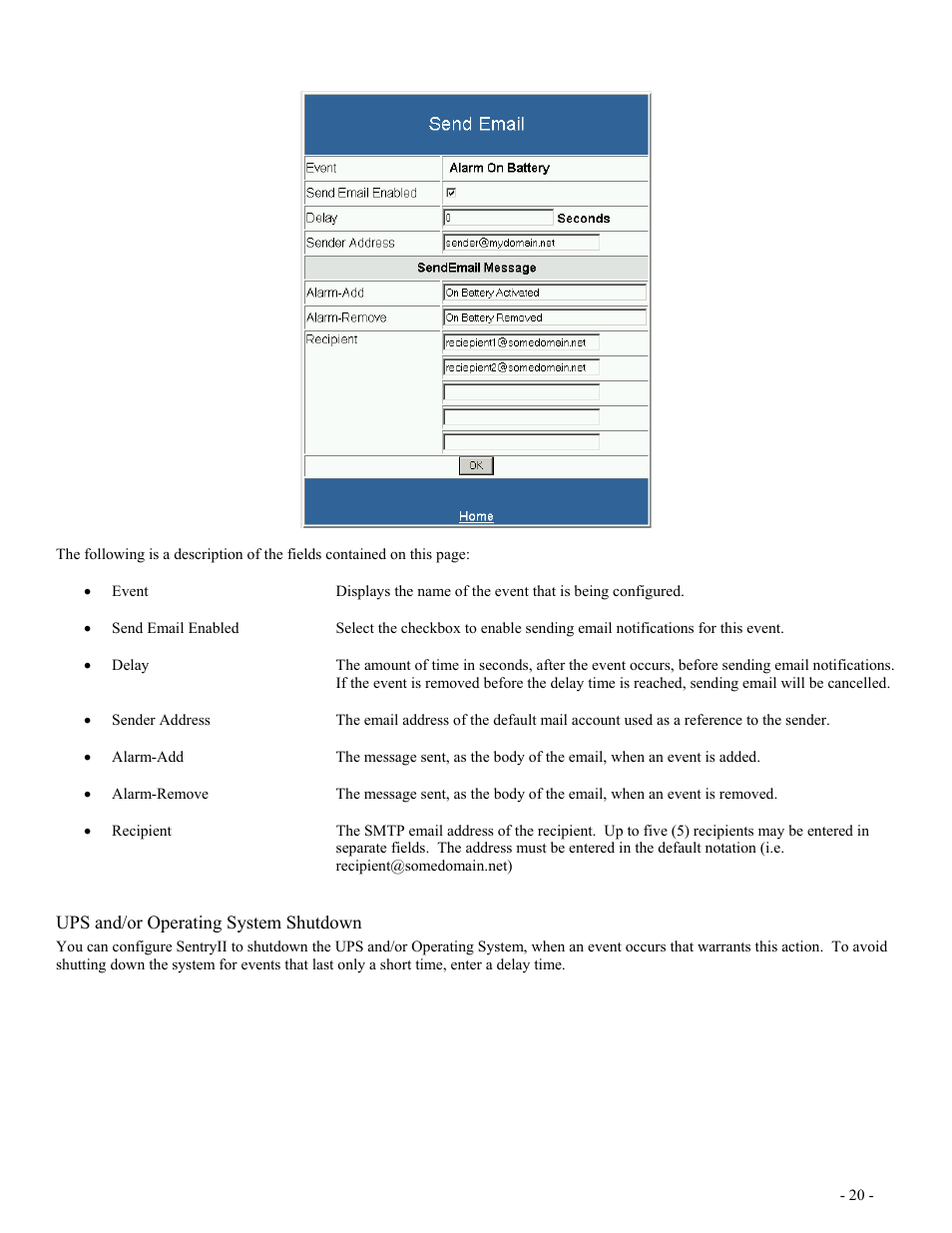 Ups and/or operating system shutdown | Minuteman UPS SentryII UPS User Manual | Page 20 / 37