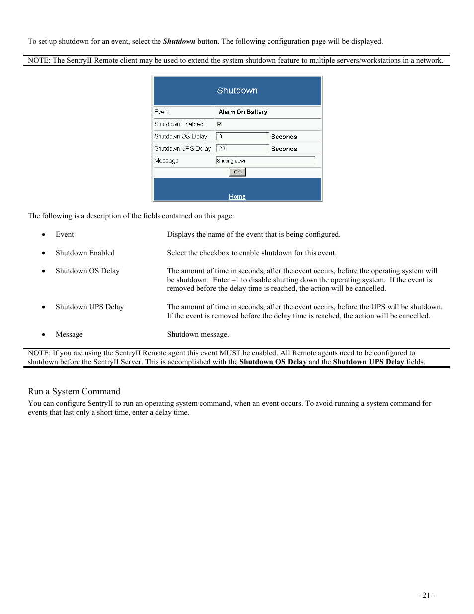 Run a system command | Minuteman UPS SentryII UPS User Manual | Page 21 / 37