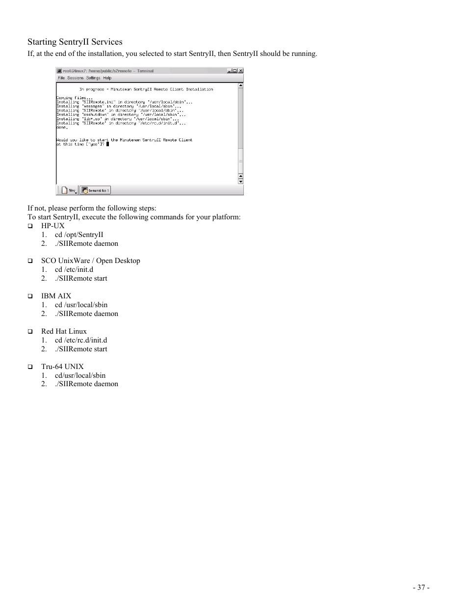 Starting sentryii services | Minuteman UPS SentryII UPS User Manual | Page 37 / 37