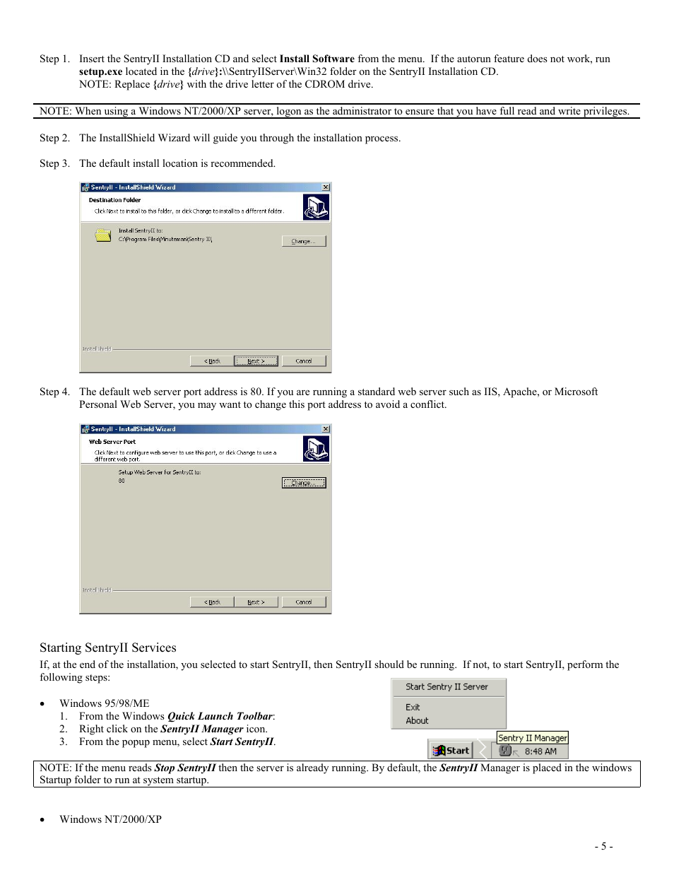 Starting sentryii services | Minuteman UPS SentryII UPS User Manual | Page 5 / 37
