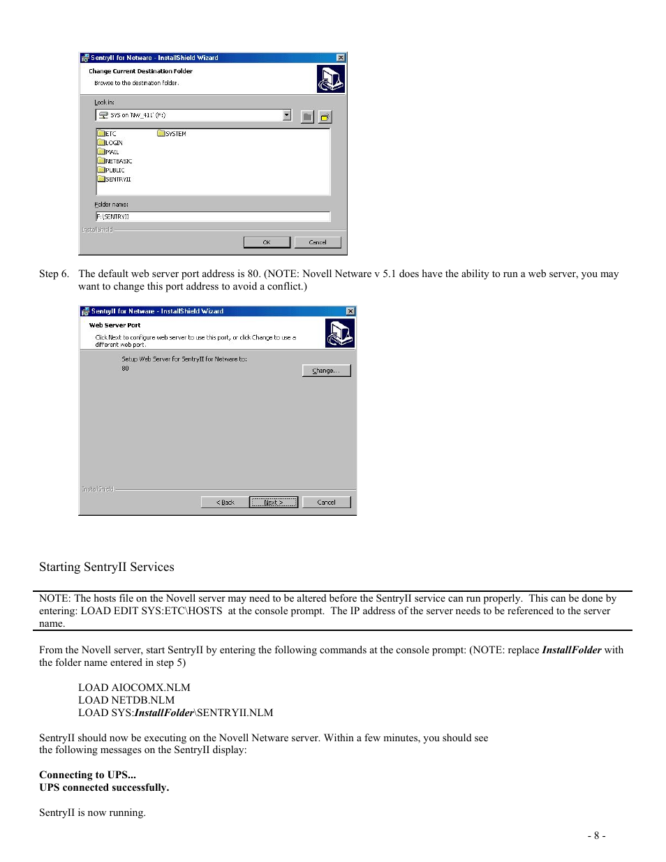 Starting sentryii services | Minuteman UPS SentryII UPS User Manual | Page 8 / 37