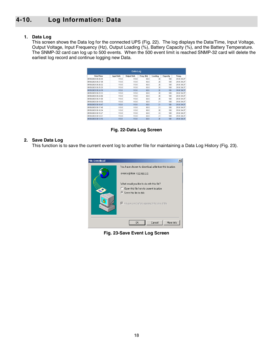 10. log information: data | Minuteman UPS SNMP-32 Series User Manual | Page 18 / 40