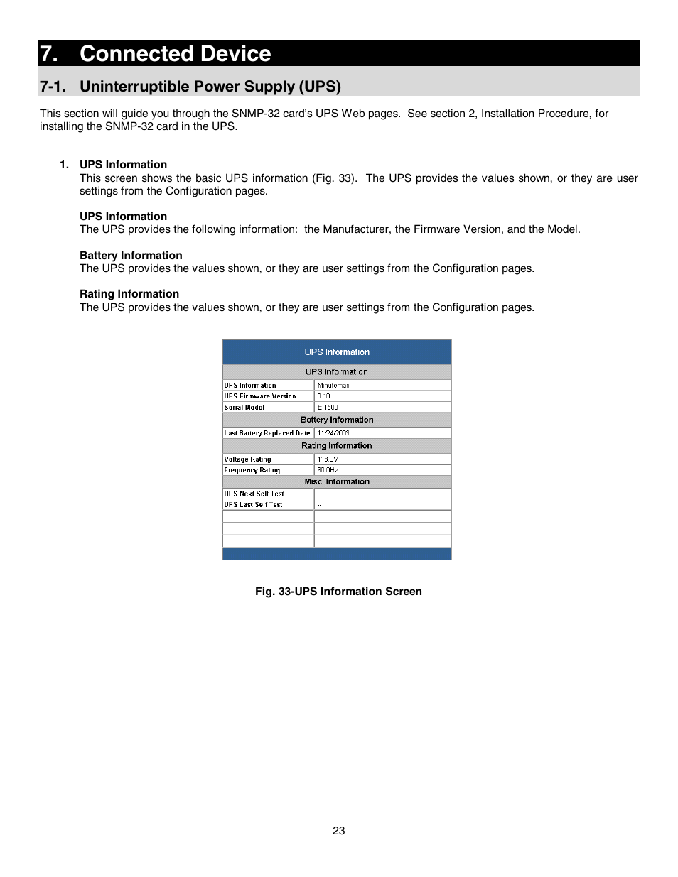 Connected device, 1. uninterruptible power supply (ups) | Minuteman UPS SNMP-32 Series User Manual | Page 23 / 40