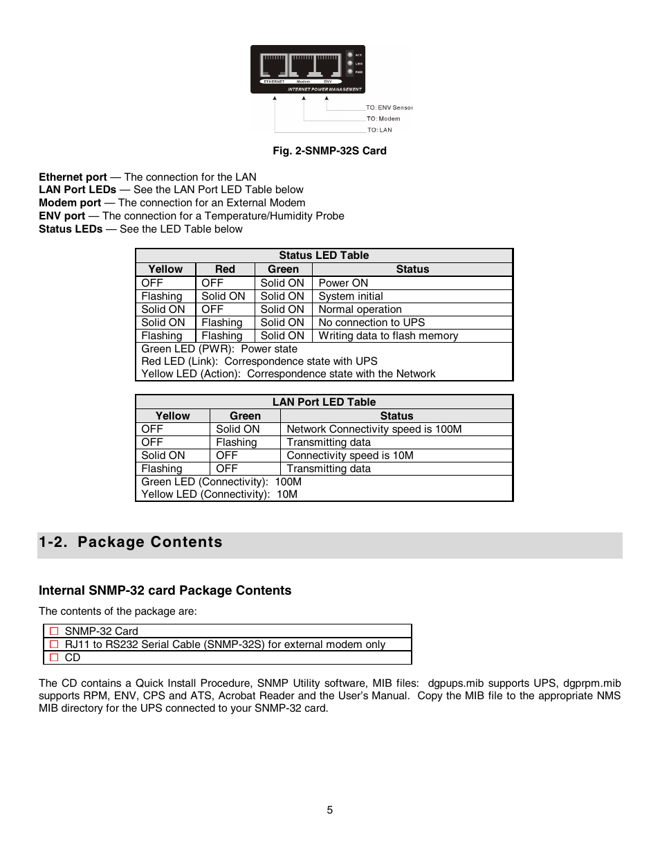 2. package contents | Minuteman UPS SNMP-32 Series User Manual | Page 5 / 40