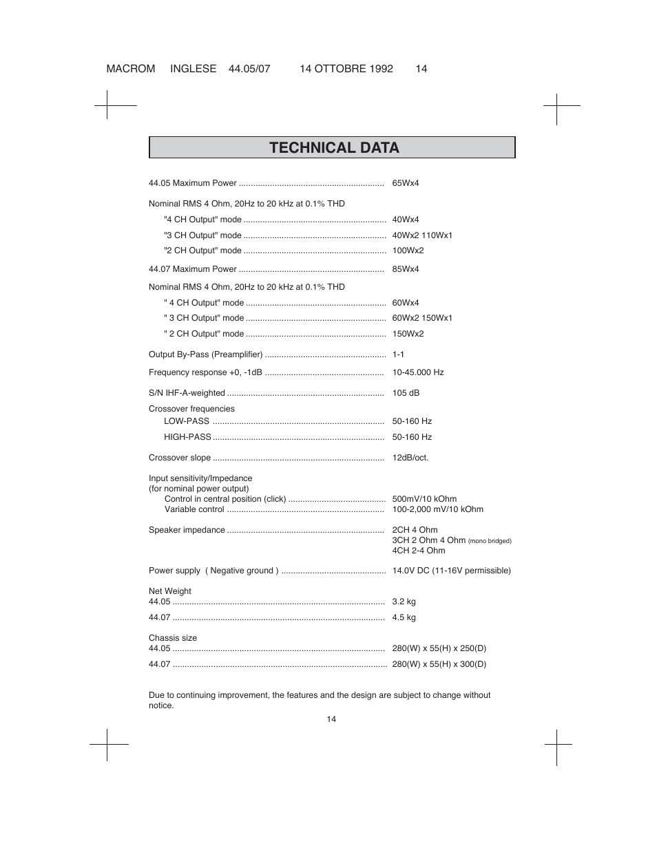 Technical data | Macrom 44.05 User Manual | Page 12 / 44