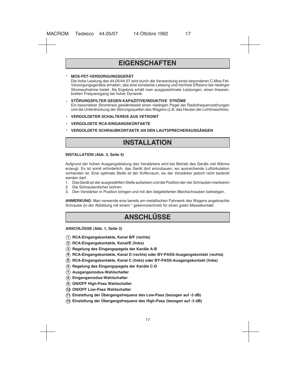 Eigenschaften anschlüsse installation | Macrom 44.05 User Manual | Page 15 / 44