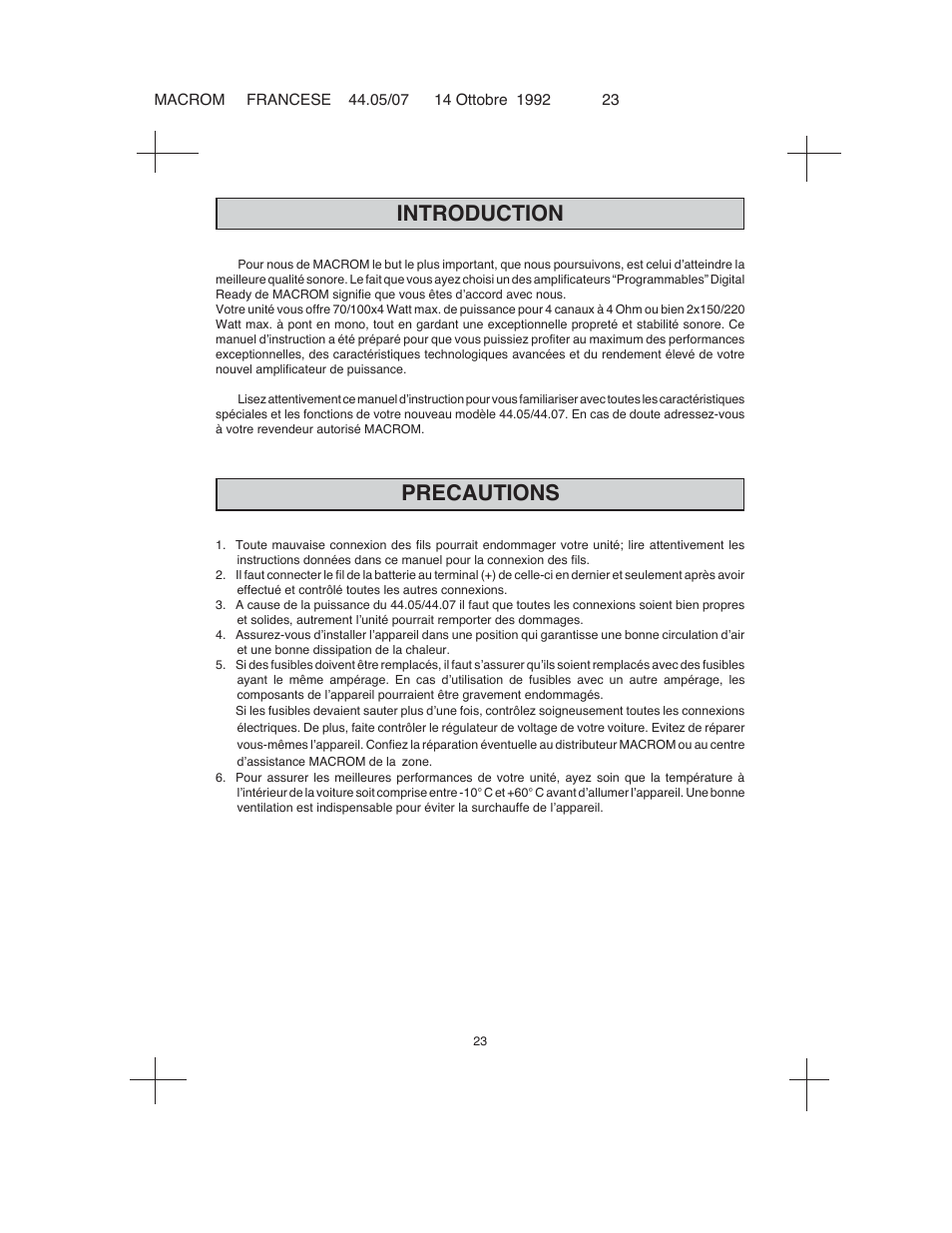 Introduction, Precautions | Macrom 44.05 User Manual | Page 21 / 44